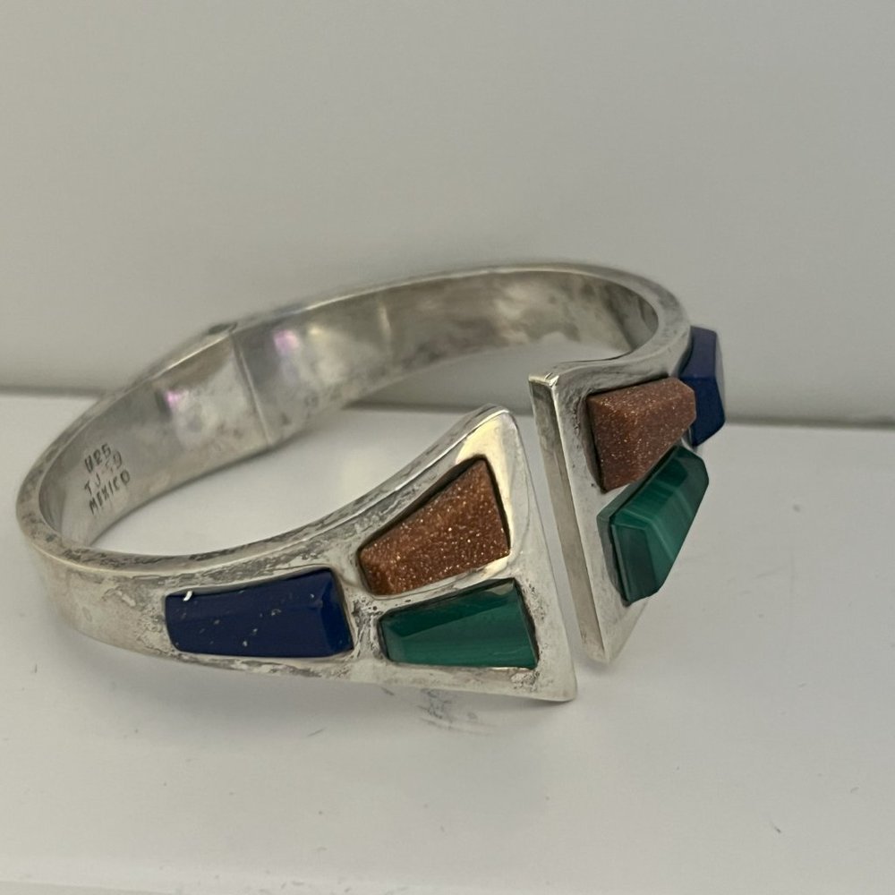 Three stone Sterling cuff bracelet - Mexico
